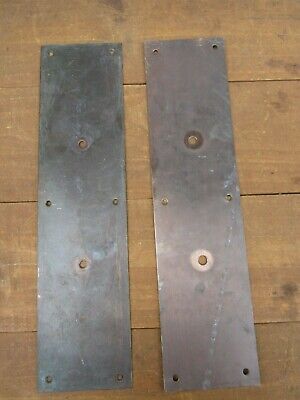 2 Old Brass Door Push Pull Plate 16" x 4" Dark Patina  NO HANDLES (parts/fix)
