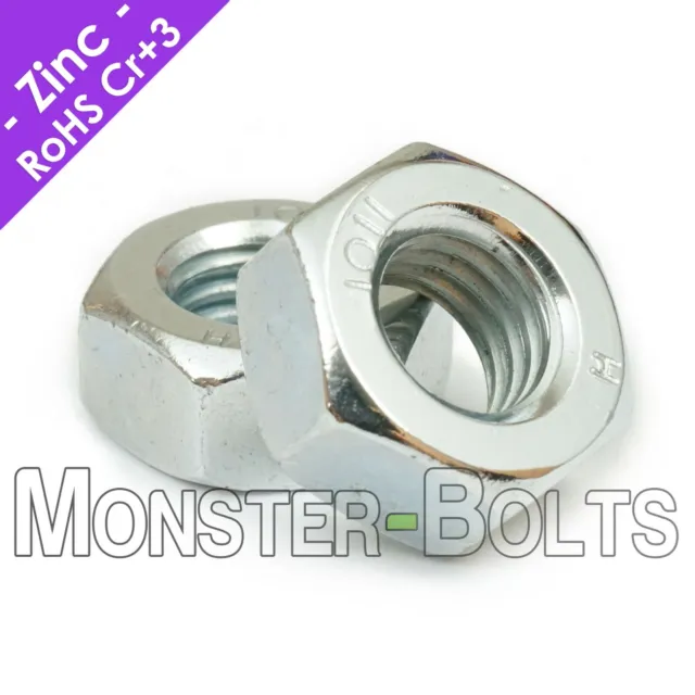 Steel Hex Nuts Zinc Cr+3 Plated, Metric M3 M4 M5 M6 M8 M10 DIN 934 Class 8 & 10