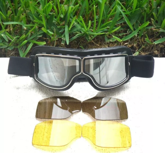 Galaxylense Motorcycle Goggles Vintage Pilot Harley For Men Women 3 Color Lenses