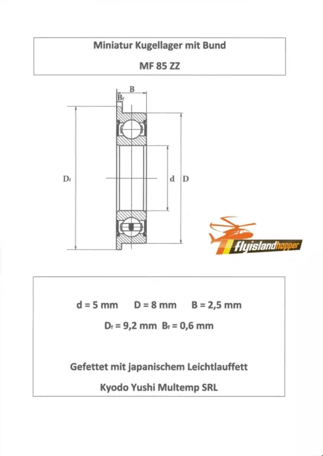 10x Bund Kugellager MF 85 ZZ 5x8x2,5 mm Flange Bearing Flansch Kugellager