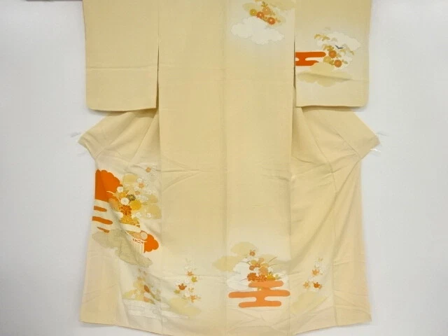 39072# Japanese Kimono / Antique Kimono / Embroidery / Kiku & Egasumi Patter