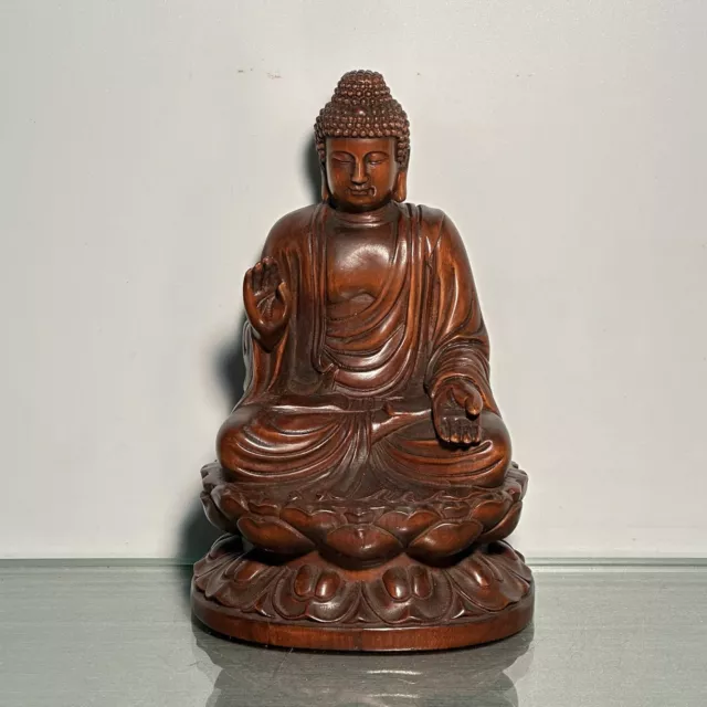 Vintage Chinese Wooden Carved Tathagata Buddha Statue Home Decor Wood Sculpture
