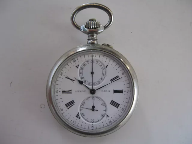 LeRoy Paris, Taschenuhrchronograph, Neusilber, intakt, original, um 1905