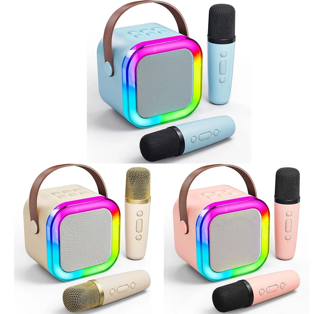 MINI KARAOKE MACHINE Kids 2 Microphone Portable Bluetooth Speaker LED ...