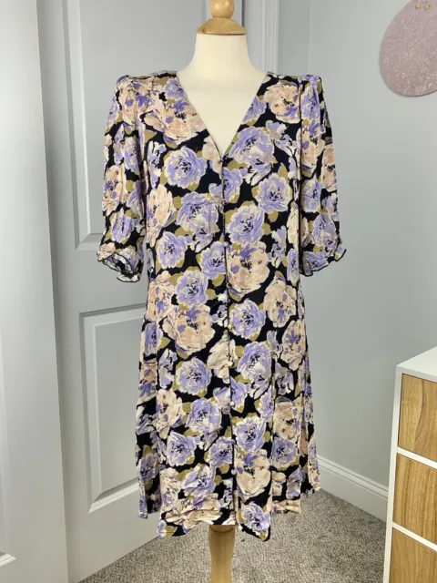 NWT Vero Moda Nordstrom Size Medium Women’s Floral Midi Dress, Purple and Cream