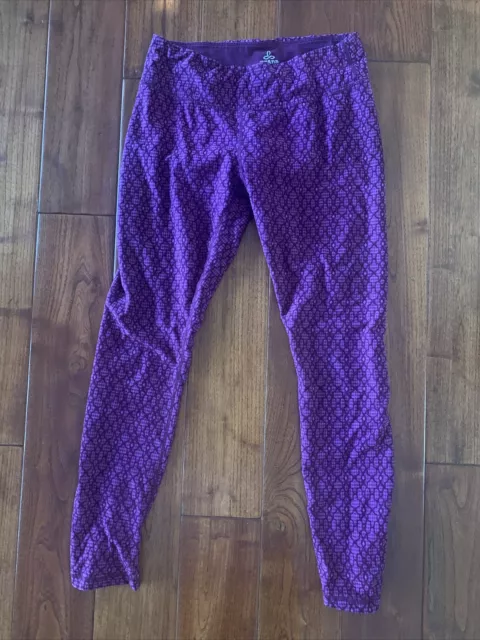 PrAna Plum Purple Jaquard Leggings Size M Geometric Pattern Yoga Loungewear