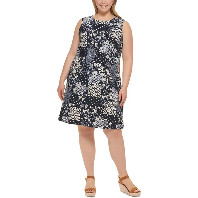 Tommy Hilfiger Womens Jersey Printed Work Sheath Dress Plus BHFO 4711