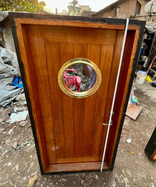 Antique Refurbish Authentic Ship Reclaimed Vintage Wooden Door with Brass Window 7