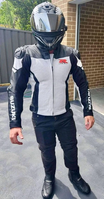 Suzuki Customized Motorbike Motorcycle Cowhide Leather Jacket with removable pad