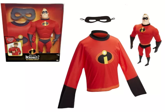 New Incredibles 2 Mr Incredible 14" Plush Figure Plus Dress -Up Shirt & Mask Set