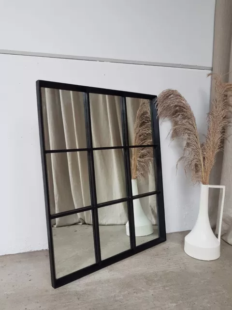 Vtg Mid Century Large Teak Windowpane Mirror Danish Scandi Retro R48