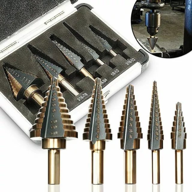 HSS 6PCS Titanium Step Drill Bit Set W Automatic Center Punch High Speed Steel