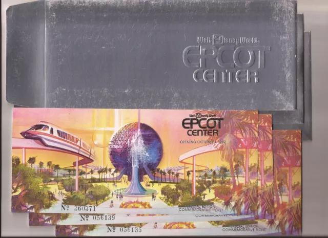 1982 Wdw Epcot Center Opening Day Commemorative Disney Ticket In Embossed Sleeve