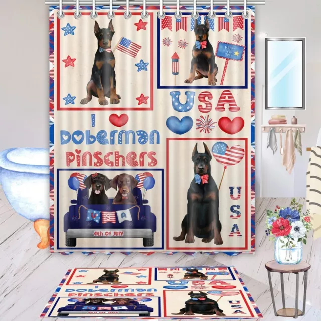 Doberman Dog Bath Mat & Shower Curtain Set Personalized Many Designs NWT
