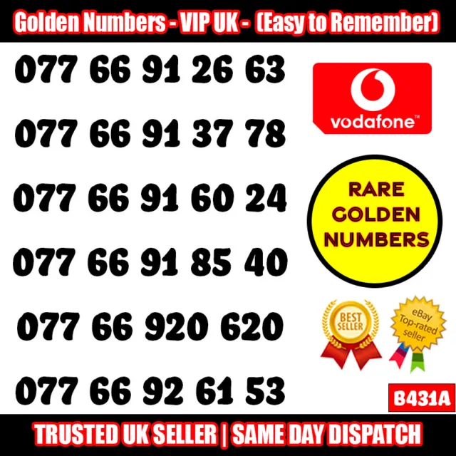 Golden Numbers VIP UK SIM - Easy to Remember & Memorize Numbers LOT - B431A