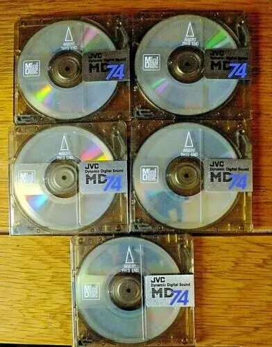 5 x JVC MD74 used erased recordable minidiscs