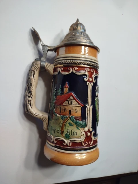 VTG Luchows Beer Stein Germany 9 1/4" .5L NYC Restaurant Dancing Man Lady