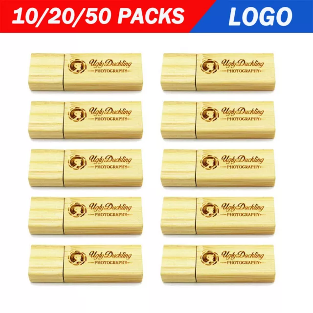 Lot 10/50PCS 1/2/4/8/16GB Engraved Bamboo Wood USB Flash Drive Thumb Memory Logo