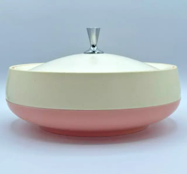 Vintage MCM Atomic Pink Bopp Decker Plastic Vacron Covered Serving Dish Bowl USA Vintage MCM Atomic Pink Bopp Decker Plastic Vacron Covered Serving Dish Bowl USA