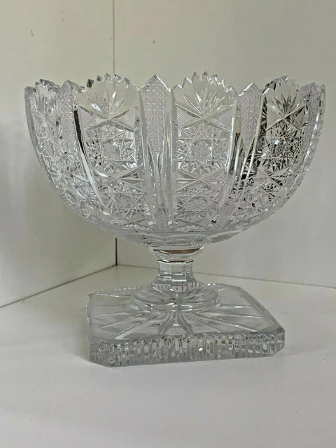 Antique Cut Glass Crystal pedestal  Bowl - American Brilliant Period ABP
