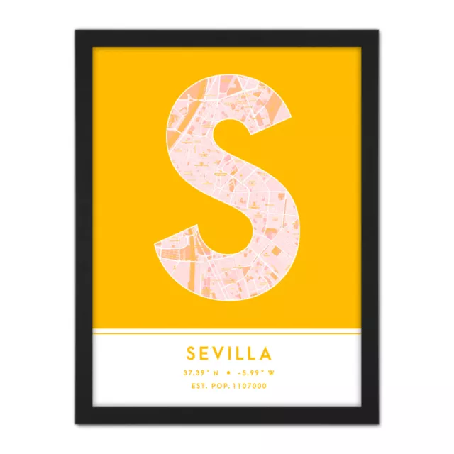 Seville Spain City Map Typography Framed Wall Art Print 18x24 In