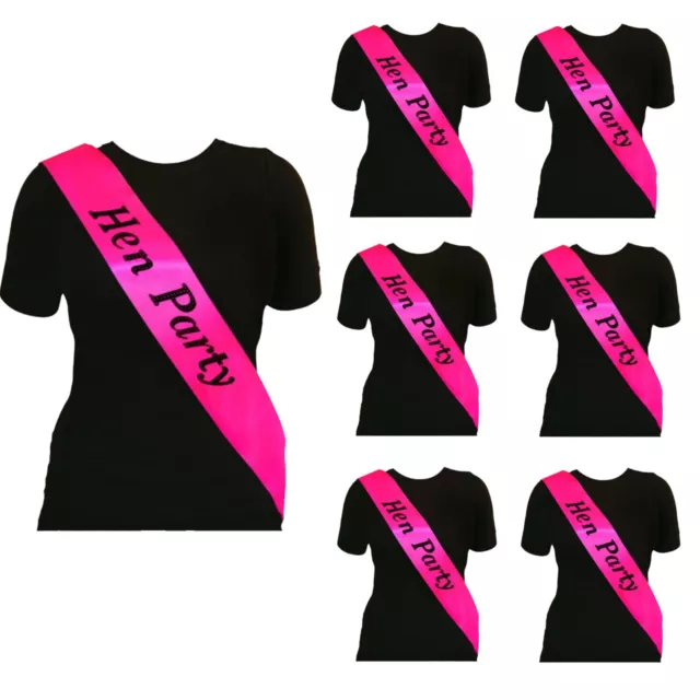 6 x HEN PARTY SASHES Girls Night Out Accessory Pink Wedding Sash Pack UK