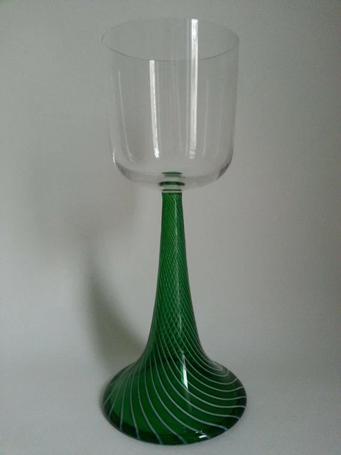 RARISSIME TRES GRAND VERRE VASE en CRISTAL SAINT LOUIS pied COULEUR VERT 31cm