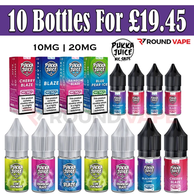 Pukka Juice Nic Salt 10ml E Liquid Vape Juice Salt 10mg 20mg Pack of 10 Bottles