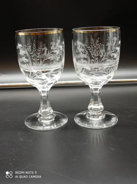 2 verres à eau,vin rouge en cristal de BACCARAT ou SAINT LOUIS,Mariage 1913 .