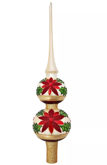 ❀ Baumspitze Lauscha Weihnachtsstern Ilex Creme Rot Grün Spitze Glas Christbaum