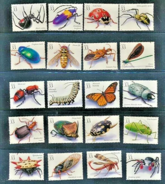 Insects and Spiders 3351 a-t Mint NH 1999 Set of 20 Singles $30.00 Retail Value