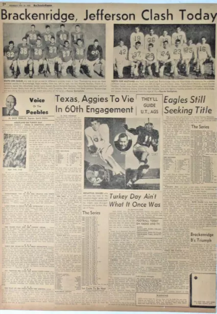 Vintage 1953 Texas Longhorns vs Texas A&M Aggies Football LARGE Newspaper Page