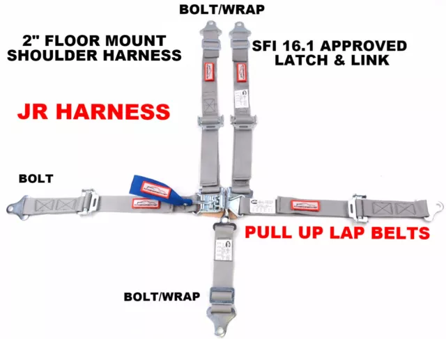 Quarter Midget Kids 2" Race Harness Latch And Link Floor Mount Seat Belt Gray