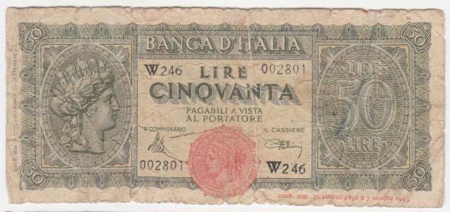 Italy REPLACEMENT W P 74 - 50 Lire 1944