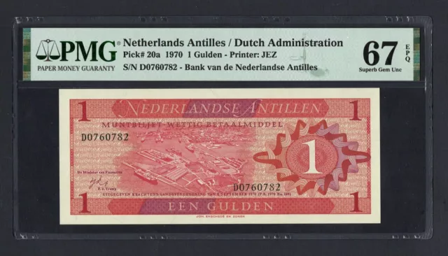 Netherlands Antilles One Gulden 8-9-1970 P20a Uncirculated Grade 67