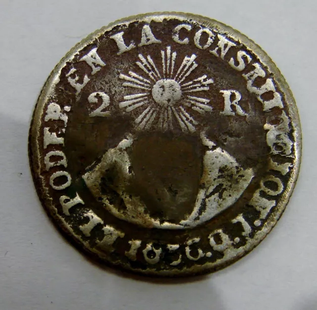 Ecuador 1836 GJ - Silver 2 Reales - Cont. Ctrft. - Ex-Marin, Seppa - 24mm, 6.2g