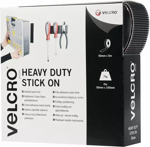 VELCRO Brand Ruban auto agrippant adhésif fixation extrême 50mm x 5M noir