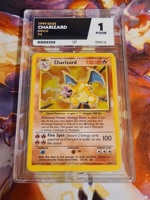 Pokémon TCG Charizard Base Set 4/102 Holo Unlimited Holo Rare Ace 1 Harsh Grade