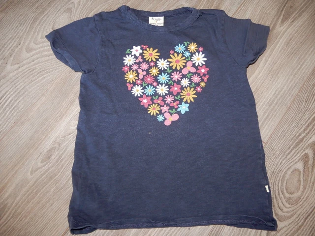GIRLS ~ 5 6 years ~ FRUGI Navy Blue RAINBOW FLOWER HEART Summer TOP T-Shirt