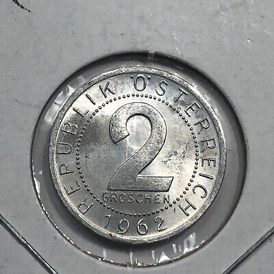1962 Austria Uncirculated 2 Groschen Foreign Coin #1524