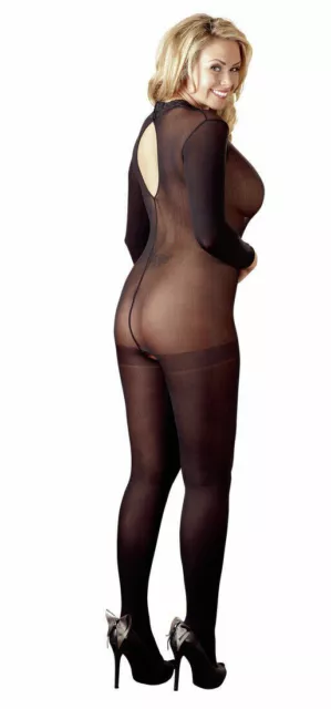 Catsuit Tuta Nera Con Colletto Intera BodyStocking Velata Aperta al Pube XL XXL 3