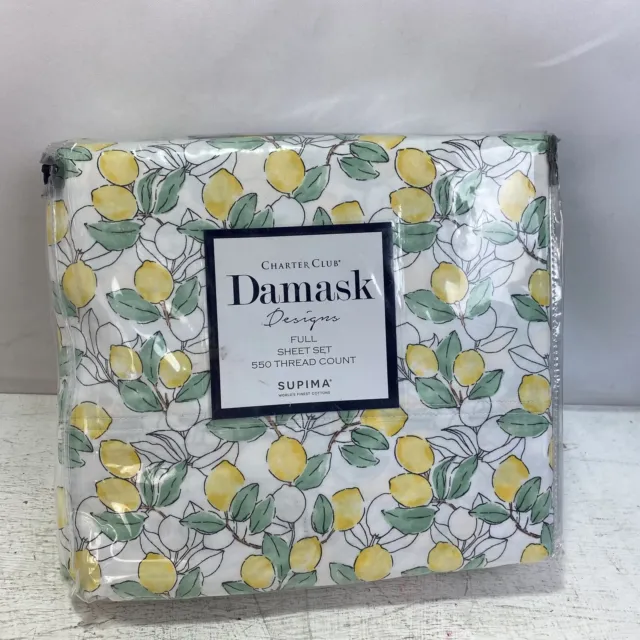 Charter Club Damask Lemons Floral 550 Thread Count Full Sheet Set, 100% Supima