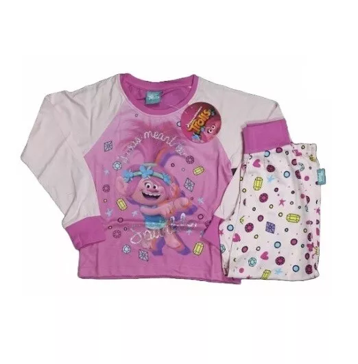 Trolls Girls Pink & White Long Sleeve Pyjamas PJS Set BNWT - 4-5 Years