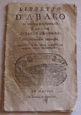 ARITMETICA primi '800 LIBRETTO D'ABACO di Gerardo De Somma s.d. Napoli 