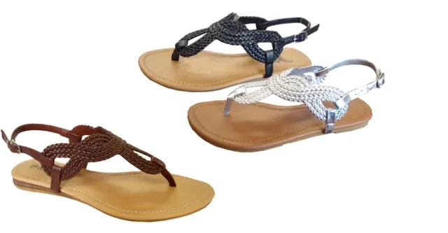 New Womens' Braided Roman Gladiator Flat Sandal T-Strap Thong Sandals--(8016) 2