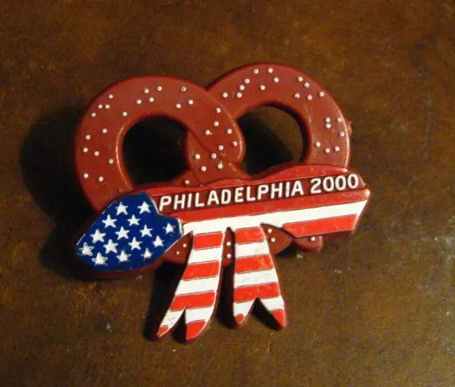 George W Bush Pretzel Lapel Pin - 2000 Philadelphia PA Republican Convention USA