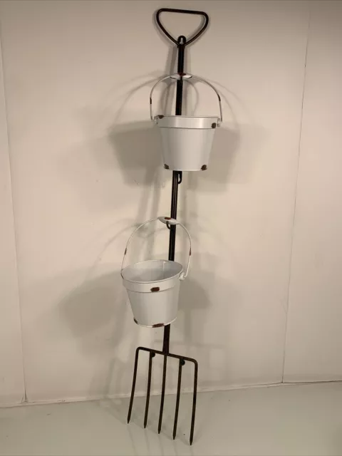 Rustic Hanging PLANTER Pitchfork Basket Garden Plant Hanger 32” Metal NEW