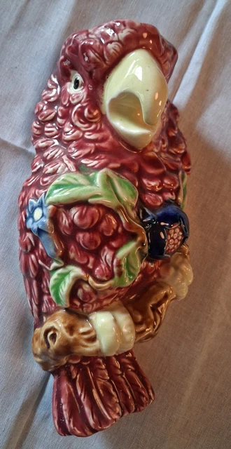 VINTAGE BIRD WALL Pocket Vase Japan Bright Colors Parrot Flowers