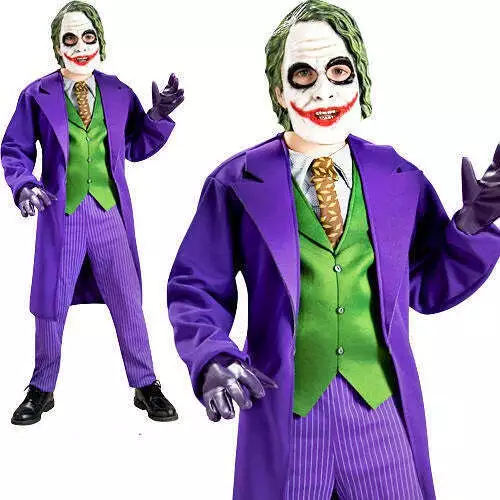 Deluxe The Joker Kids Fancy Dress Batman Villian Boys Halloween Costume + Mask