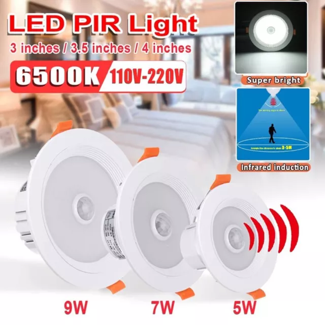 Round PIR Sensor Motion LED Downlight Night Light Recessed Ceiling Spot Lamp